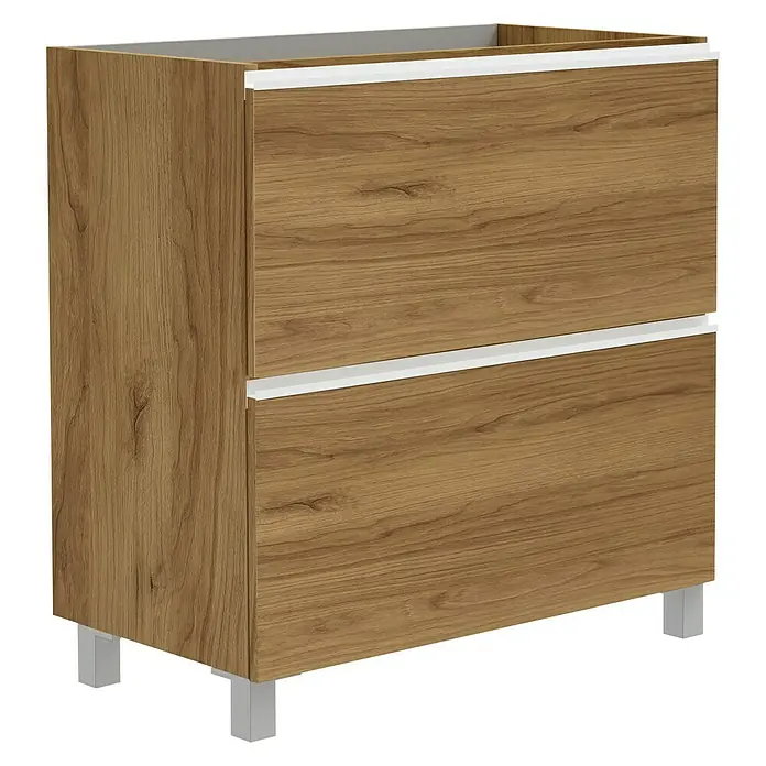 Artysan Mueble bajo de lavabo Barcelona 2C - L x An x Al: 44,6 x 80 x 83,3 cm, Roble waira - Este mueble bajo lavabo con aspecto de madera y dos cajones ofrece un almacenamiento práctico y un diseño moderno para tu baño.