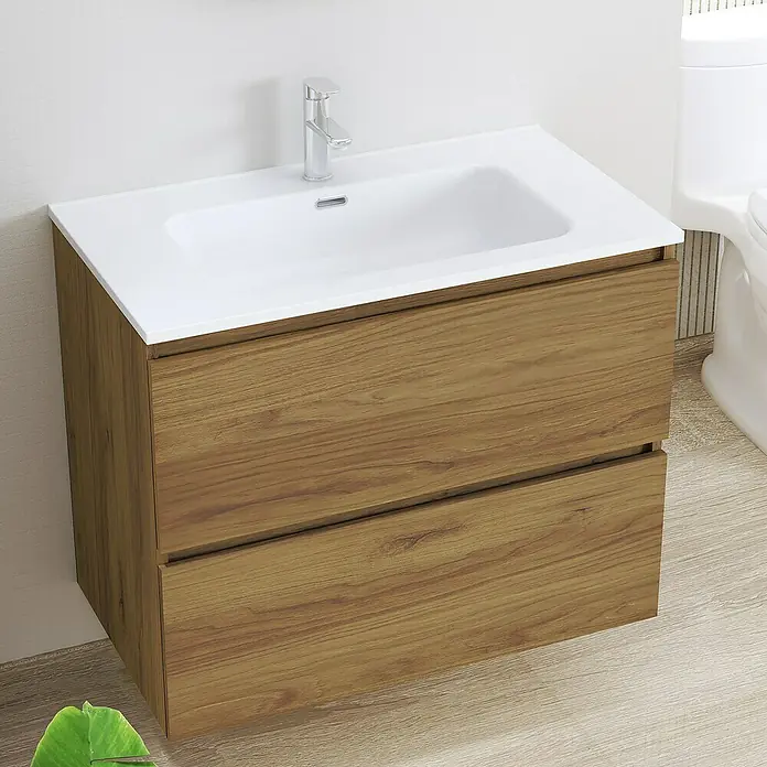 Artysan Conjunto de mueble de baño Basic 2C - Ancho: 70 cm, Ancho total del mueble de baño: 70 cm, Roble waira, 3 pzs. - Mueble de baño con lavabo y dos cajones con aspecto de madera para un diseño de baño moderno.