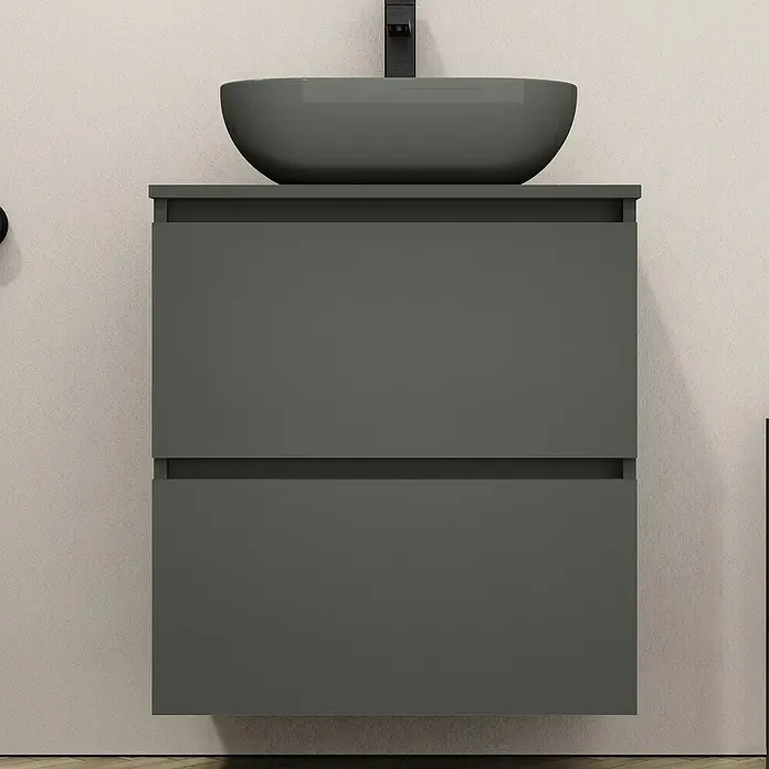 Artysan Mueble bajo de lavabo Kenia Top - Ancho: 60 cm, Antracita - Mueble de baño gris con dos cajones y lavabo de encimera moderno, ideal para baños elegantes.\n
