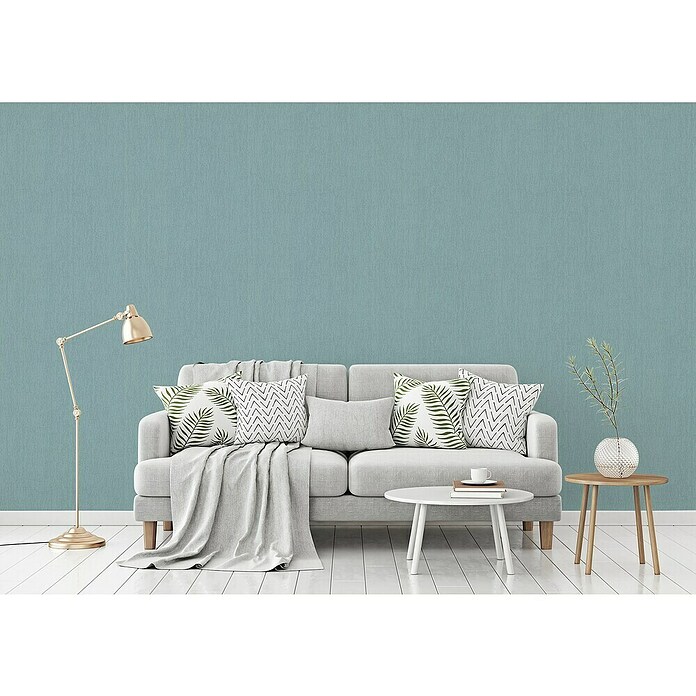 A.S. Création Hygge 2 Vliestapete Gewebestruktur (Türkis, Uni, 10,05 x 0,53 m) | BAUHAUS
