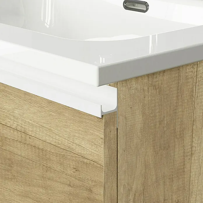 Artysan Mueble bajo de lavabo Barcelona 2C - L x An x Al: 44,6 x 60 x 83,3 cm, Nature - Vista detallada de un mueble de baño con textura de madera y lavabo blanco, combinando diseño moderno y funcionalidad.