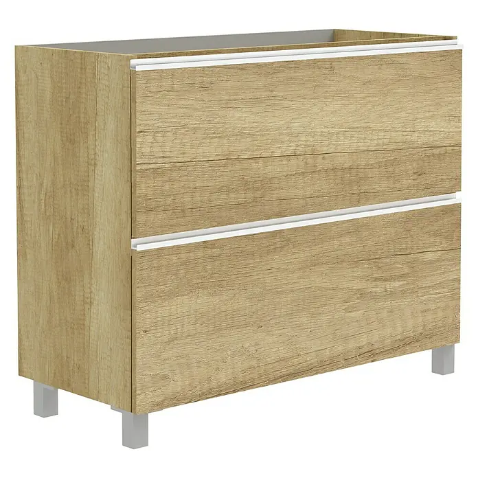 Artysan Mueble bajo de lavabo Barcelona 2C - L x An x Al: 44,6 x 100 x 83,3 cm, Nature - Mueble bajo lavabo moderno con dos cajones con aspecto de madera y tiradores blancos, ideal para baños u otros espacios habitables.