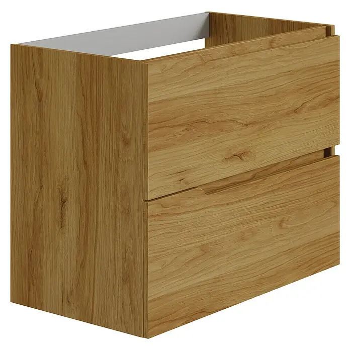 Artysan Mueble bajo de lavabo Zeus - L x An x Al: 44,6 x 80 x 64 cm, Roble waira - Un mueble de baño con aspecto de madera con dos cajones y un interior blanco, perfecto para baños modernos.
