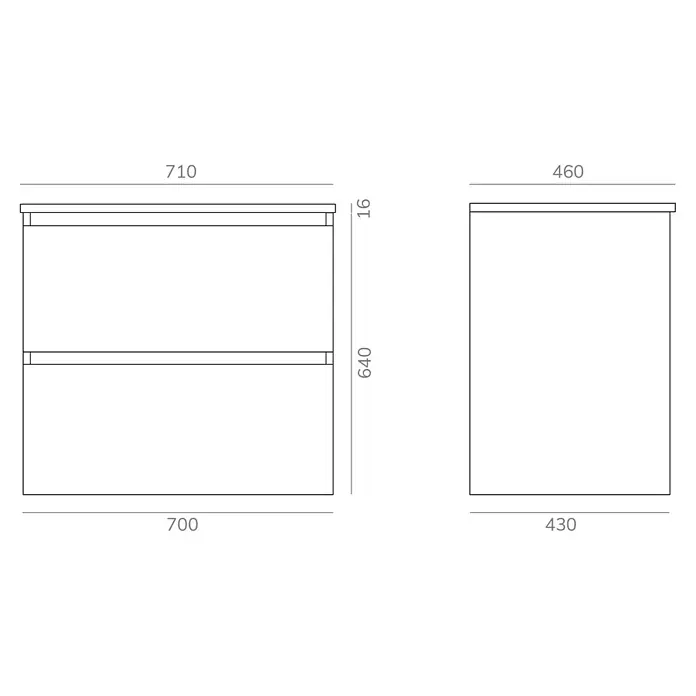 Artysan Mueble bajo de lavabo Kenia Top - Ancho: 70 cm, Blanco - Ilustración de un dibujo de mueble de baño con dimensiones, aclarando las medidas del producto.\n