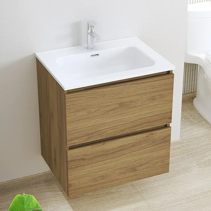 Artysan Conjunto de mueble de baño Basic 2C - Ancho: 60 cm, Ancho total del mueble de baño: 60 cm, Roble waira, 3 pzs. - Lavabo de baño moderno con estructura de madera y superficies blancas para un ambiente elegante en el baño.