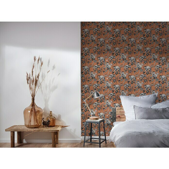 A.S. Création Michalsky 4 Vliestapete Allover mit Affen (Orange/Grau, Tieroptik, 10,05 x 0,53 m) | BAUHAUS