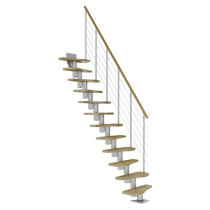 Dolle Mittelholmtreppe Basel (Breite: 64 mm, Perlgrau, Variabel, Farbe Stufen: Eiche Natur, Geschosshöhe: 222 cm - 270 cm) | BAUHAUS