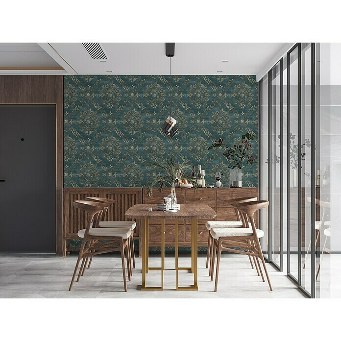 AS Creation My Home My Spa Vliestapete Damask (Blau-Metallic, Ornament, 10,05 x 0,53 m) | BAUHAUS