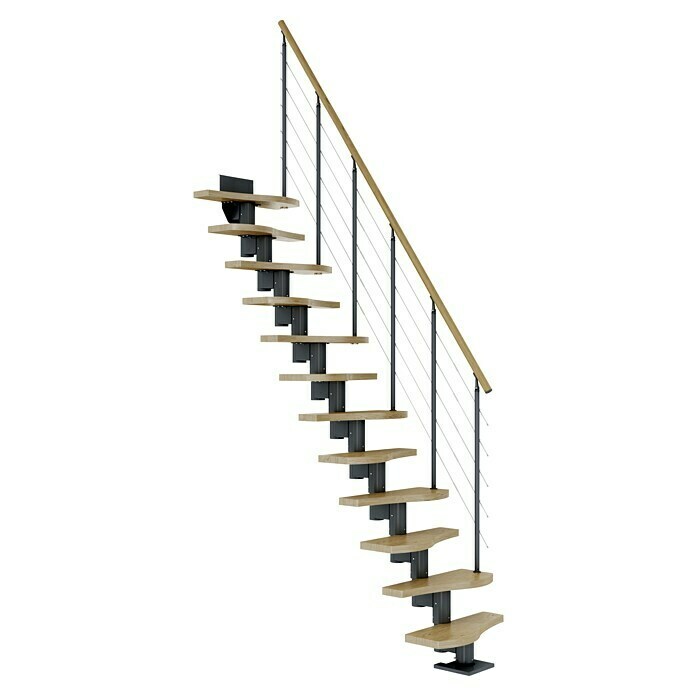 Dolle Mittelholmtreppe Basel (Breite: 64 mm, Anthrazitgrau, Variabel, Farbe Stufen: Eiche Natur, Geschosshöhe: 222 cm - 270 cm) | BAUHAUS