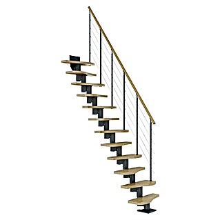 Dolle Mittelholmtreppe Basel (Breite: 64 mm, Anthrazitgrau, Variabel, Farbe Stufen: Eiche Natur, Geschosshöhe: 222 cm - 270 cm)