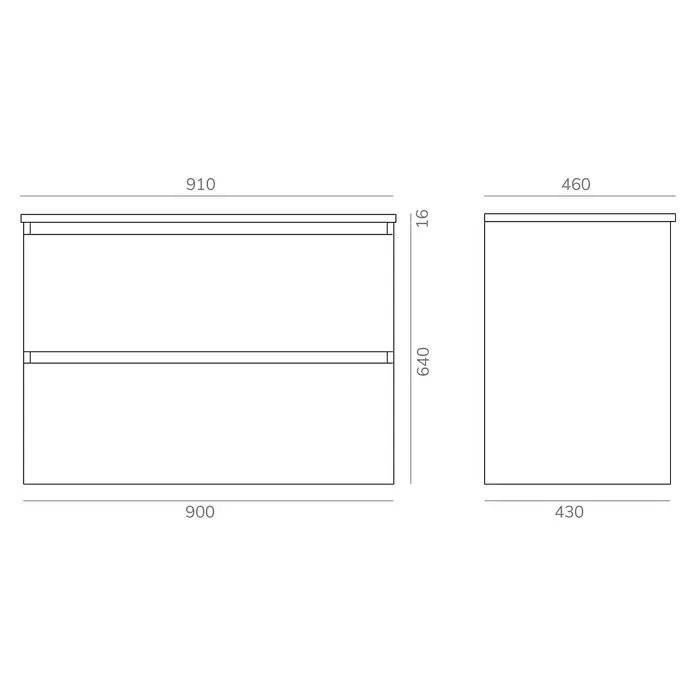 Artysan Mueble bajo de lavabo Kenia Top - L x An x Al: 46 x 90 x 65,6 cm, Antracita - Ilustración de un mueble de baño con cajones, representado con sus dimensiones en un dibujo técnico. Diseño elegante y funcional.