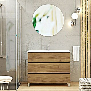 Conjunto de mueble de baño Basic 3C (100 cm, 3 pzs., Roble waira, Efecto madera)