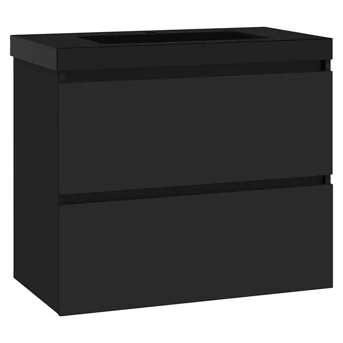 Artysan Conjunto de mueble de baño Kenia - Ancho: 80 cm, Ancho total del mueble de baño: 80 cm, Negro, Mate, 2 pzs. - Mueble de baño negro con dos cajones, diseño minimalista para baños modernos. Mueble de baño práctico para soluciones de almacenamiento elegantes.