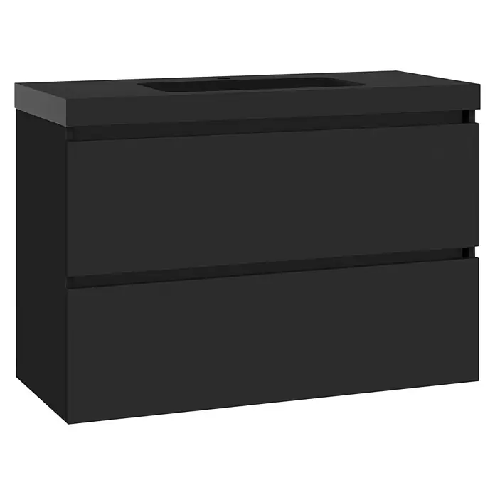 Artysan Conjunto de mueble de baño Kenia - Ancho: 100 cm, Ancho total del mueble de baño: 100 cm, Negro, Mate, 2 pzs. - Elegante mueble de baño negro con dos cajones. Mueble de baño de estilo moderno para amplio almacenamiento y diseño minimalista.