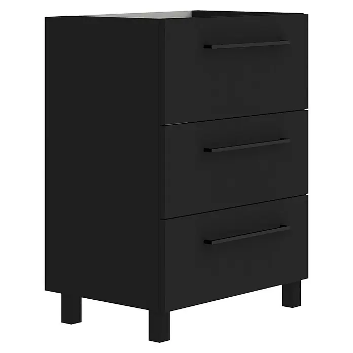 Artysan Mueble bajo de lavabo Arosa 3C - L x An x Al: 44,6 x 60 x 83,3 cm, Negro - Un elegante cajón negro con tres cajones y asas minimalistas, ideal para interiores modernos y soluciones de almacenamiento.