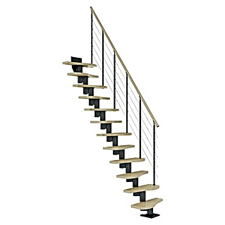 Dolle Mittelholmtreppe Basel (Breite: 64 mm, Anthrazitgrau, Variabel, Farbe Stufen: Ahorn Natur, Geschosshöhe: 222 cm - 270 cm)