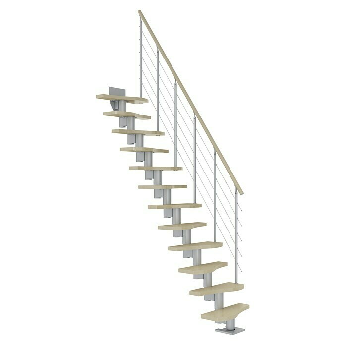 Dolle Mittelholmtreppe Basel (Breite: 64 mm, Perlgrau, Variabel, Farbe Stufen: Ahorn Natur, Geschosshöhe: 222 cm - 270 cm) | BAUHAUS