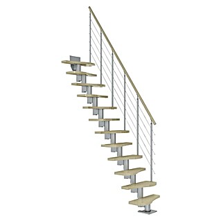 Dolle Mittelholmtreppe Basel (Breite: 64 mm, Perlgrau, Variabel, Farbe Stufen: Ahorn Natur, Geschosshöhe: 222 cm - 270 cm)