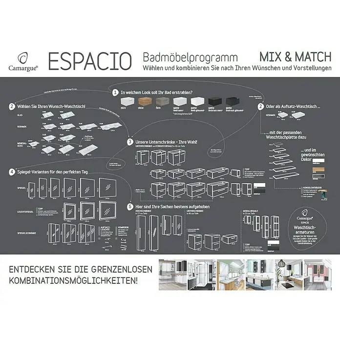 Camargue Espacio Badmöbel-Set M67 - 140 cm, Faro - Badmöbelprogramm Espacio von Camargue zur individuellen Badgestaltung. Wählen Sie Waschtische, Unterschränke und Spiegel ganz nach Wunsch.