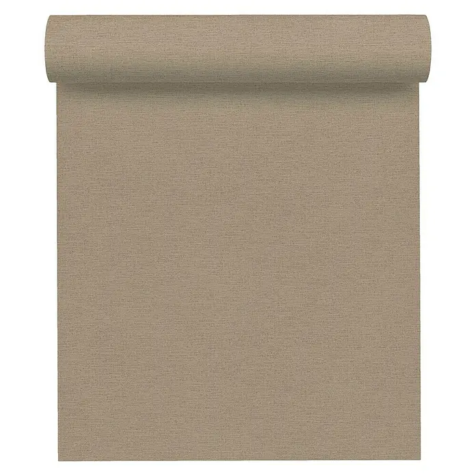 A.S. Création Ethnic Origin Vliestapete - Braun, Uni, 10,05 x 0,53 m - Ein Detailaufnahme einer Rolle beiger Textiltapete. Die Textur ist gut erkennbar, was die natürliche Optik der Tapete hervorhebt.