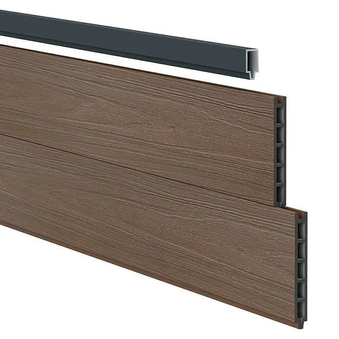 Dioco Valla Smartwall - An x Al: 177 x 100 cm, Marrón/Antracita, Madera - Dos perfiles de valla marrones con sistema de machihembrado y una cubierta gris. Materiales de alta calidad para vallas duraderas y elegantes.