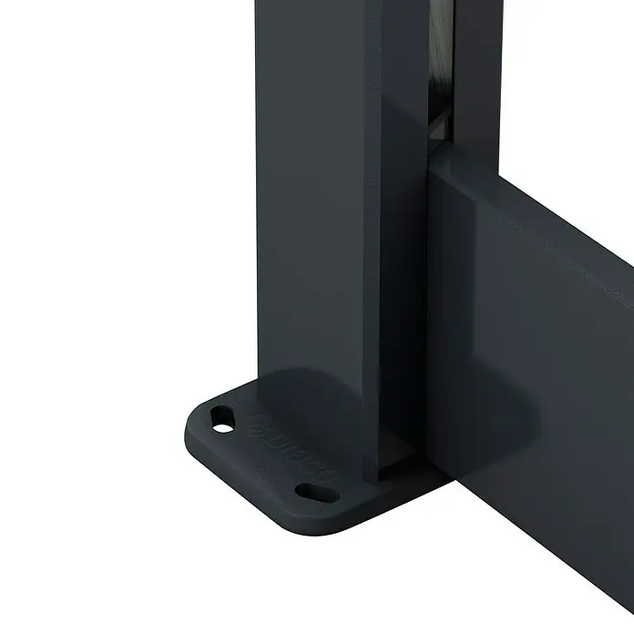 Dioco Valla Smartwall doble - 179 x 200 cm, Antracita, Madera - Vista detallada de un poste metálico gris oscuro con base cuadrada con orificios para montaje seguro. Ideal para vallas o barandillas.