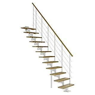 Dolle Mittelholmtreppe Boston (Breite: 74 mm, Verkehrsweiß, Gerade, Farbe Stufen: Eiche Natur, Geschosshöhe: 228 cm - 300 cm)