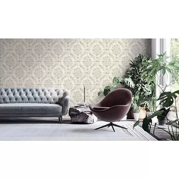 A.S. Création My Home My Spa Vliestapete Damask - Creme-Metallic, Ornament, 10,05 x 0,53 m - Stimmungsaufnahme