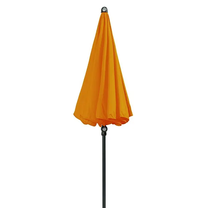 Doppler Sunline Marktschirm rund Neo - Umbra, Durchmesser Bespannung: 150 cm - Geschlossener orangefarbener Sonnenschirm mit schwarzem Mast. Ideal für den Garten oder die Terrasse, um Schatten zu spenden.