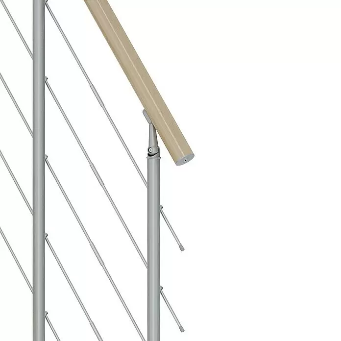 Dolle Mittelholmtreppe Basel - Breite: 64 mm, Perlgrau, Variabel, Farbe Stufen: Ahorn Natur, Geschosshöhe: 240,5 cm - 299 cm - Detailaufnahme