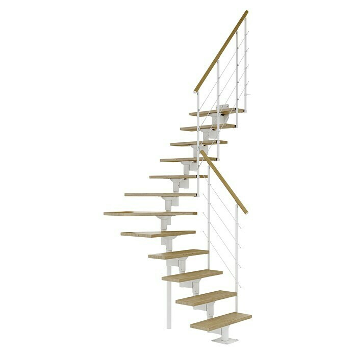 Dolle Mittelholmtreppe Boston (Breite: 74 mm, Verkehrsweiß, 1/4-gewendelt, Farbe Stufen: Eiche Natur, Geschosshöhe: 228 cm - 300 cm) | BAUHAUS