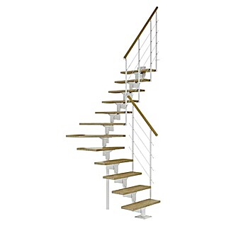 Dolle Mittelholmtreppe Boston (Breite: 74 mm, Verkehrsweiß, 1/4-gewendelt, Farbe Stufen: Eiche Natur, Geschosshöhe: 228 cm - 300 cm)