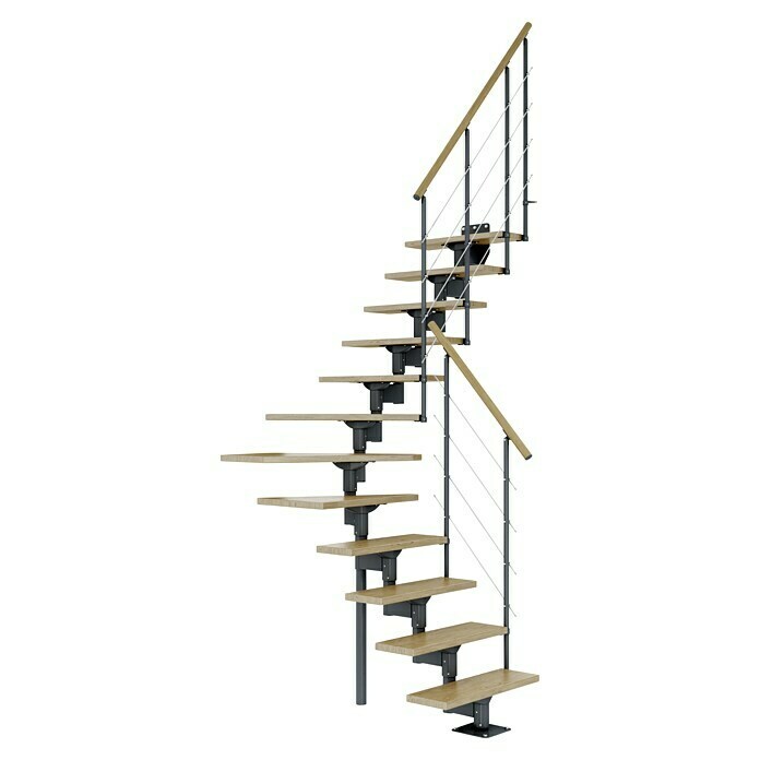 Dolle Mittelholmtreppe Boston (Breite: 74 mm, Anthrazitgrau, 1/4-gewendelt, Farbe Stufen: Eiche Natur, Geschosshöhe: 228 cm - 300 cm) | BAUHAUS