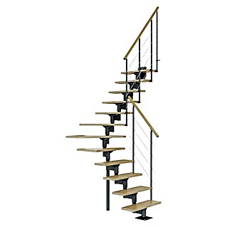Dolle Mittelholmtreppe Boston (Breite: 74 mm, Anthrazitgrau, 1/4-gewendelt, Farbe Stufen: Eiche Natur, Geschosshöhe: 228 cm - 300 cm)