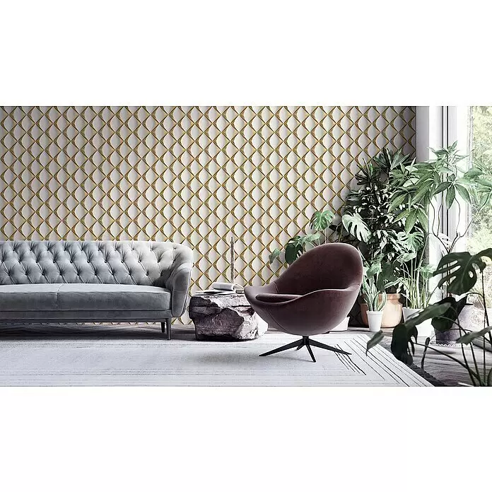 A.S. Création My Home My Spa Vliestapete Lederoptik - Grau/Gold, 3D-Optik, 10,05 x 0,53 m - Stimmungsaufnahme