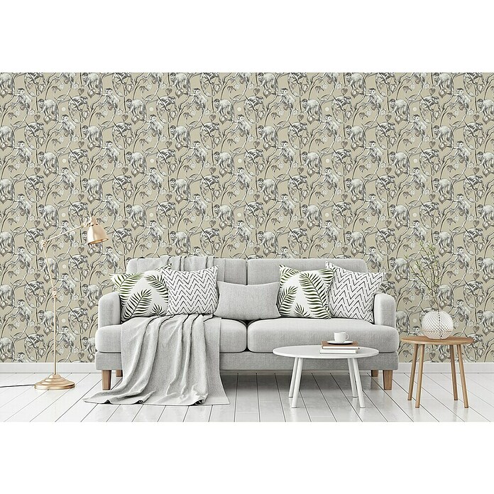 A.S. Création Michalsky 4 Vliestapete Allover mit Affen (Beige/Grau, Tieroptik, 10,05 x 0,53 m) | BAUHAUS