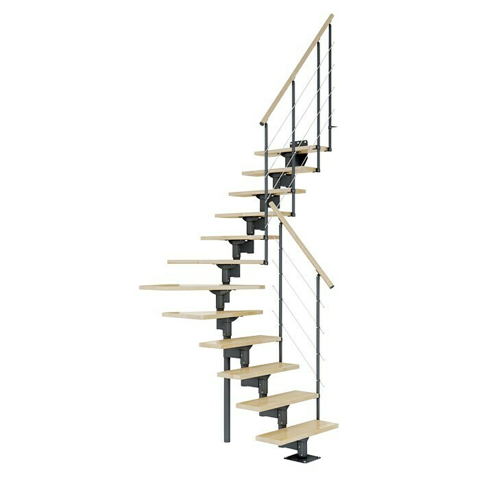 Dolle Mittelholmtreppe Boston (Breite: 74 mm, Anthrazitgrau, 1/4-gewendelt, Farbe Stufen: Buche Natur, Geschosshöhe: 228 cm - 300 cm) | BAUHAUS