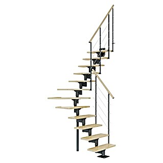 Dolle Mittelholmtreppe Boston (Breite: 74 mm, Anthrazitgrau, 1/4-gewendelt, Farbe Stufen: Buche Natur, Geschosshöhe: 228 cm - 300 cm)