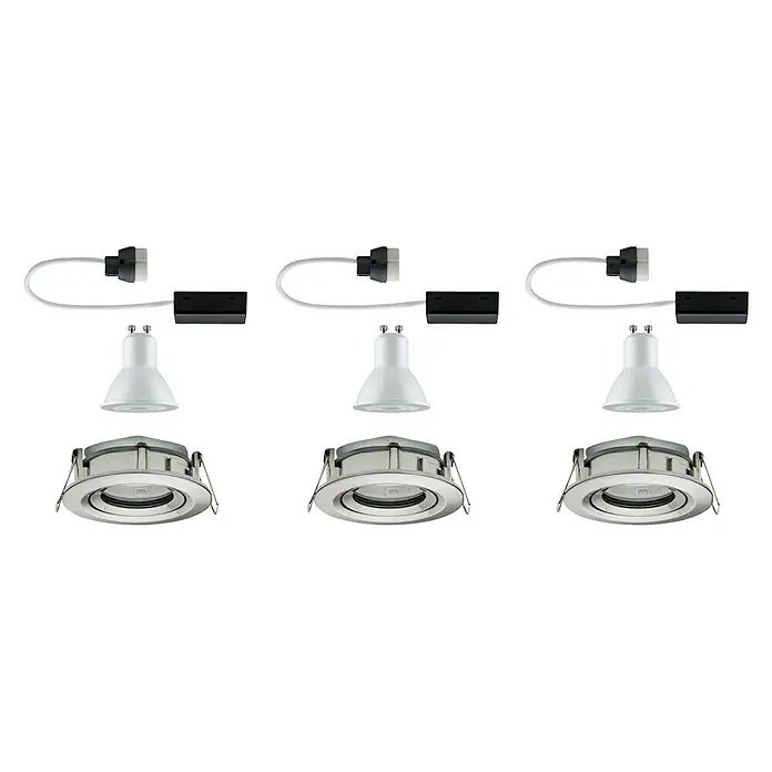 Paulmann Nova LED-Einbauleuchten-Set Coin - 7 W, Warmweiß, IP65, 3 Stk., Eisen gebürstet - Drei LED-Einbaustrahler-Sets zur stilvollen Beleuchtung. Jeder Satz enthält Lampe, Treiber und Fassung für einfache Installation.