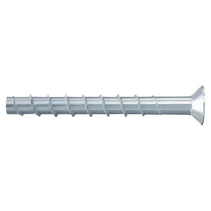 Fischer Tornillo para hormigón UltraCut FBS II SK - Ø x L: 8 x 80 mm, Acero, 4 ud. - Primer plano de un solo tornillo de cabeza avellanada, utilizado para la carpintería o proyectos de bricolaje.