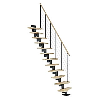 Dolle Mittelholmtreppe Basel (Breite: 64 mm, Anthrazitgrau, Variabel, Farbe Stufen: Buche Natur, Geschosshöhe: 222 cm - 270 cm)