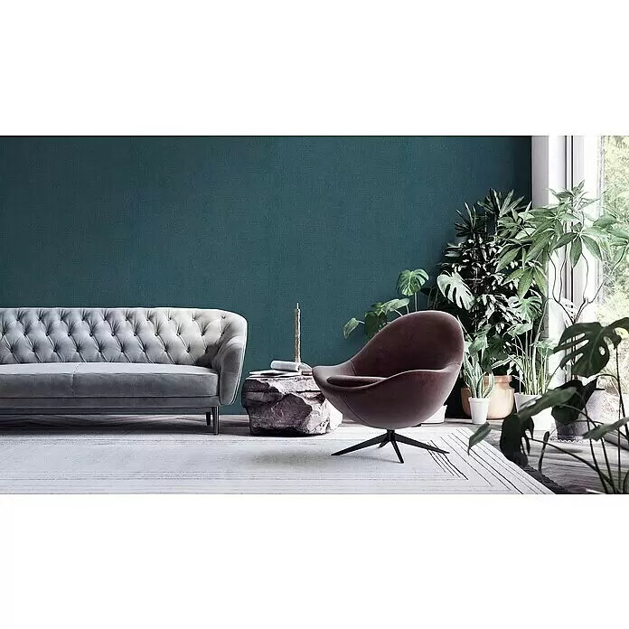 A.S. Création My Home My Spa Vliestapete - Petrol Metallic, Uni, 10,05 x 0,53 m - Stimmungsaufnahme