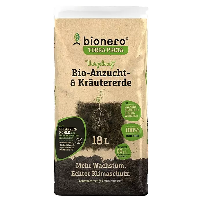 bionero Terra Preta Aussaat- & Kräutererde Wurzelkraft - 18 l - Vorderansicht