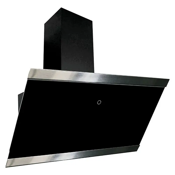 Respekta Schräghaube Skala - Breite: 89,5 cm, Max. Gebläseleistung Abluftbetrieb: 490,6 m³/h, Schwarz - Elegante Dunstabzugshaube mit schwarzem Glas und Edelstahl-Akzenten, die moderne Ästhetik und Funktionalität in der Küche vereint.