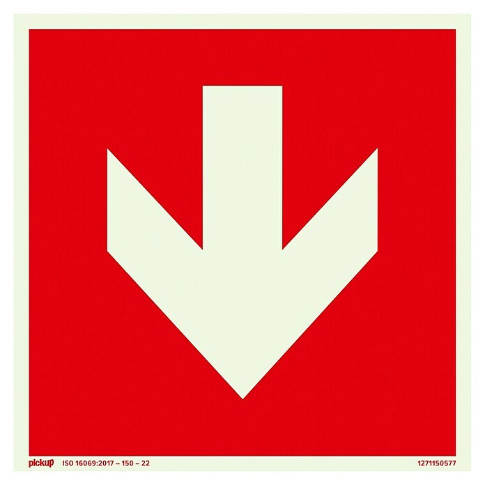 Pickup Fluchtwegschild (L x B: 150 x 150 mm, Pfeil unten, Rot, null)