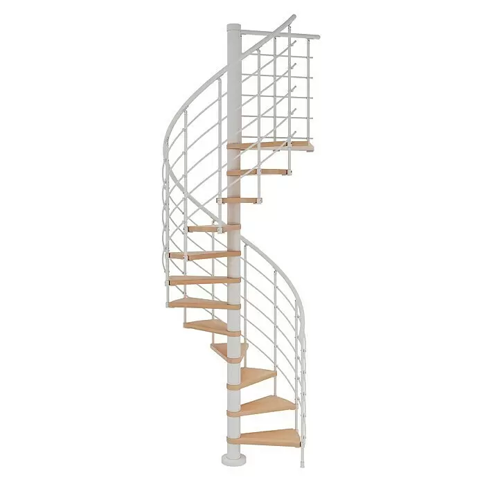 Dolle Spindeltreppe Oslo - Durchmesser: 120 cm, Weiß, Farbe Stufen: Buche Natur, Geschosshöhe: 336 cm - 368 cm - Vorderansicht