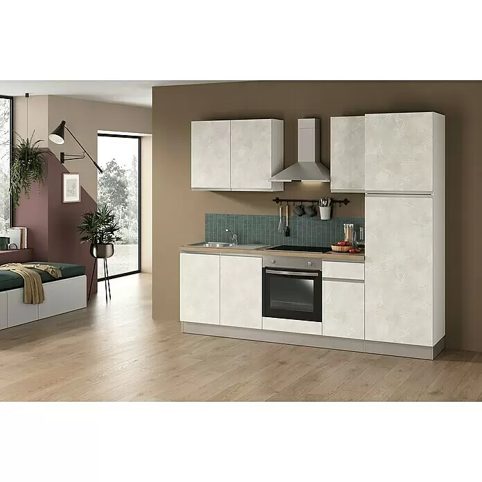 Marinelli Cucine Vormontierte Küchenzeile Marina - Breite: 250 cm, Weiß, Mit Elektrogeräten, Spüle links - Stimmungsaufnahme