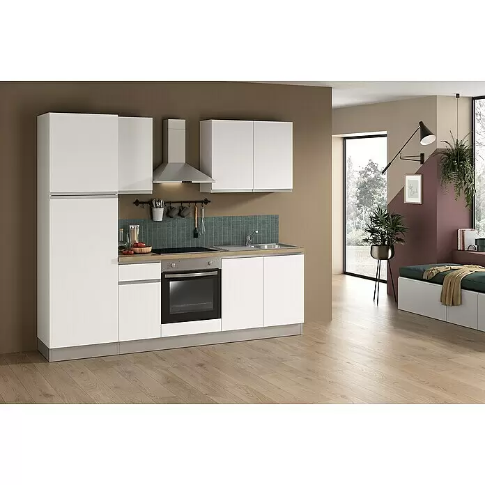 Marinelli Cucine Vormontierte Küchenzeile Luce - Breite: 250 cm, Weiß, Mit Elektrogeräten, Spüle rechts - Stimmungsaufnahme