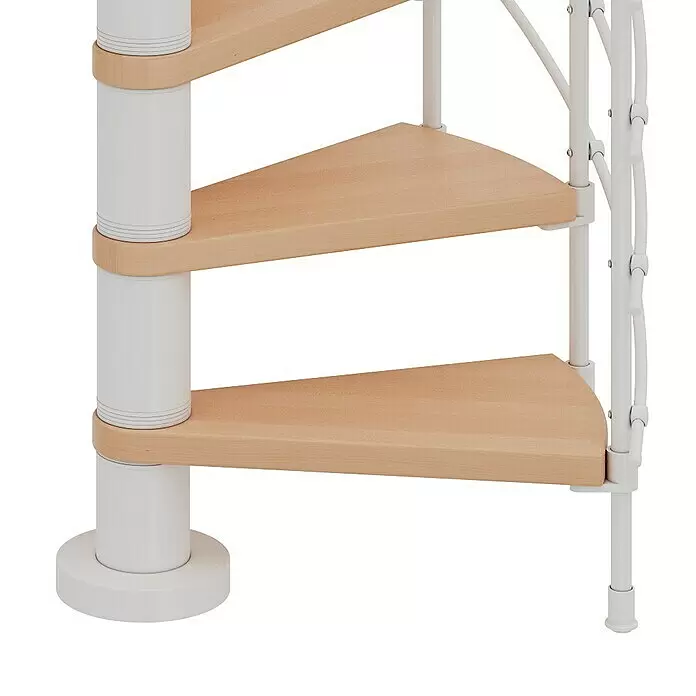 Dolle Spindeltreppe Oslo - Durchmesser: 120 cm, Weiß, Farbe Stufen: Buche Natur, Geschosshöhe: 336 cm - 368 cm - Detailaufnahme