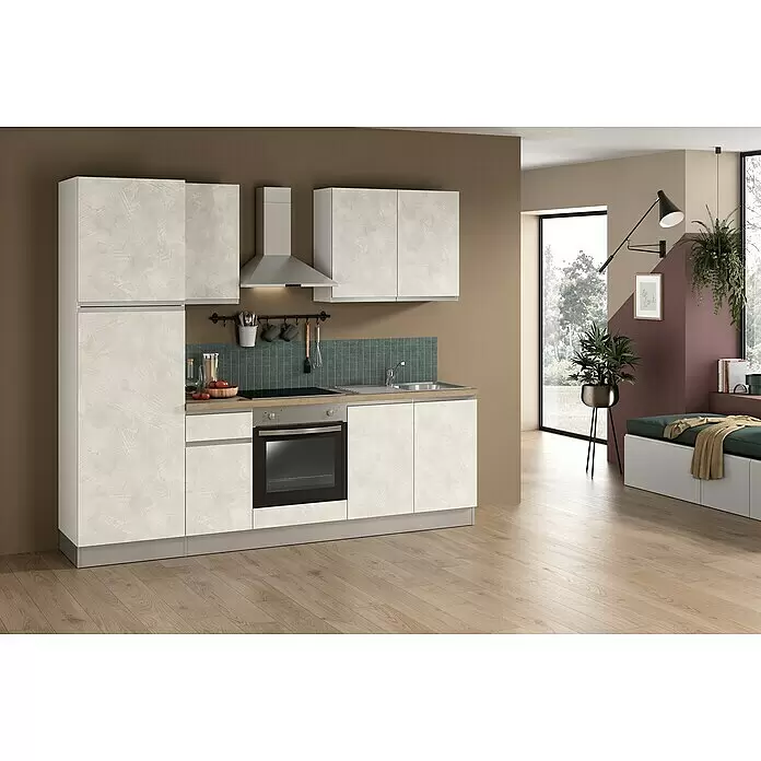 Marinelli Cucine Vormontierte Küchenzeile Marina - Breite: 250 cm, Weiß, Mit Elektrogeräten, Spüle rechts - Stimmungsaufnahme